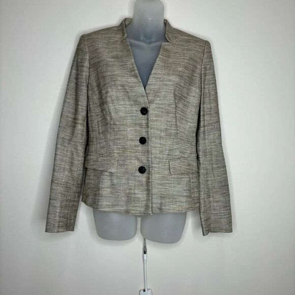 Lafayette 148 New York linen blend tan three button front Jacket blazer size 6 - Picture 1 of 7